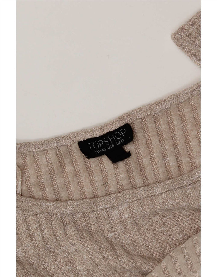Topshop pentru femei Crop oversized Top cu mânecă lungă UK 12 Medium Beige Flecked