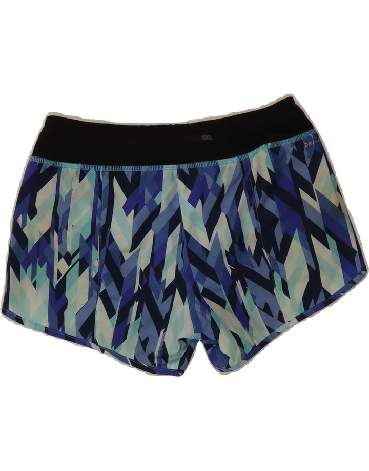 NIKE Womens Dri Fit Sport Shorts UK 12 Medium Blue Geometric Polyester Vintage Nike and Second-Hand Nike from Messina Hembry 