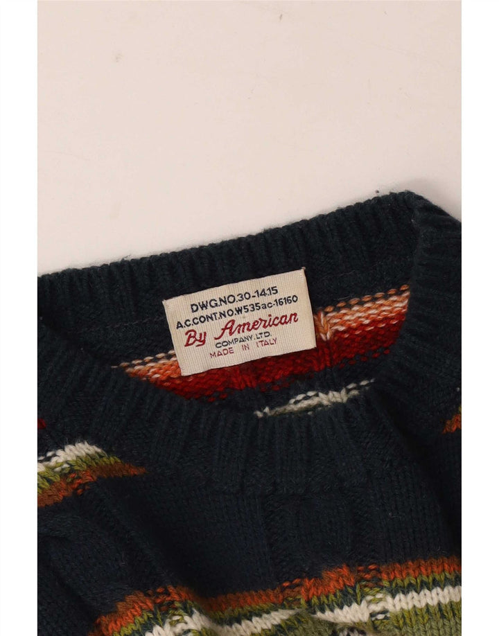 Pulover vintage pentru bărbați cu gât roșu, cu dungi medii, multicolore