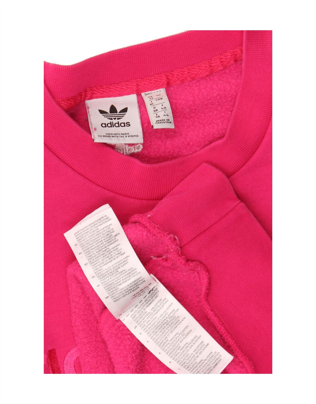 ADIDAS Womens Oversized Graphic Sweatshirt Jumper UK 12 Medium Pink Cotton Vintage Adidas and Second-Hand Adidas from Messina Hembry 