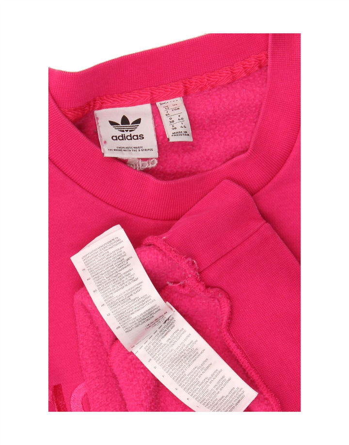 ADIDAS Womens Oversized Graphic Sweatshirt Jumper UK 12 Medium Pink Cotton Vintage Adidas and Second-Hand Adidas from Messina Hembry 