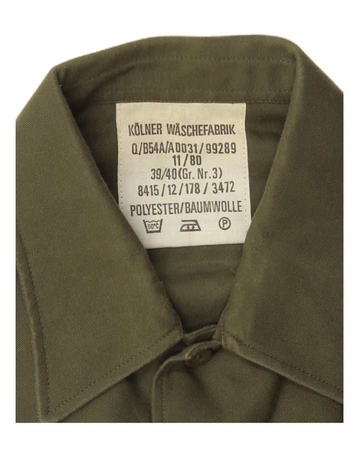 VINTAGE Mens Military Shirt Size 39/40 Medium Khaki Polyester Vintage Vintage and Second-Hand Vintage from Messina Hembry 