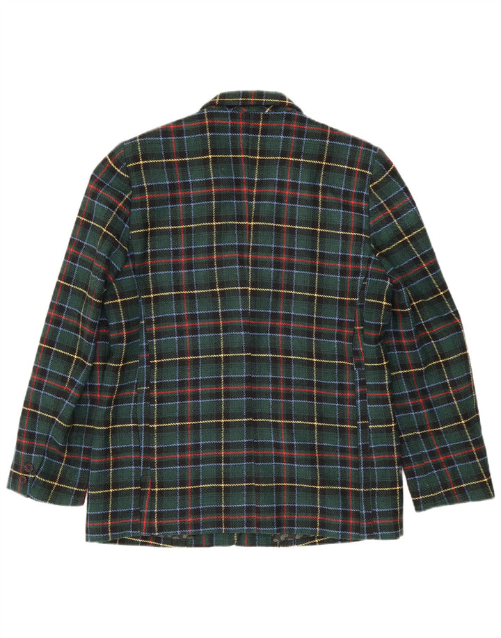 Jachetă vintage pentru femei cu 3 nasturi IT 48 XL Poliester cu carouri verde