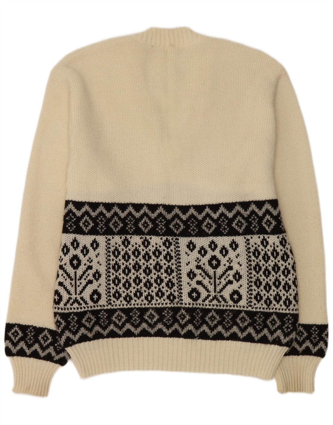 Pulover vintage cu decolteu în V pentru bărbați, alb mediu, geometric