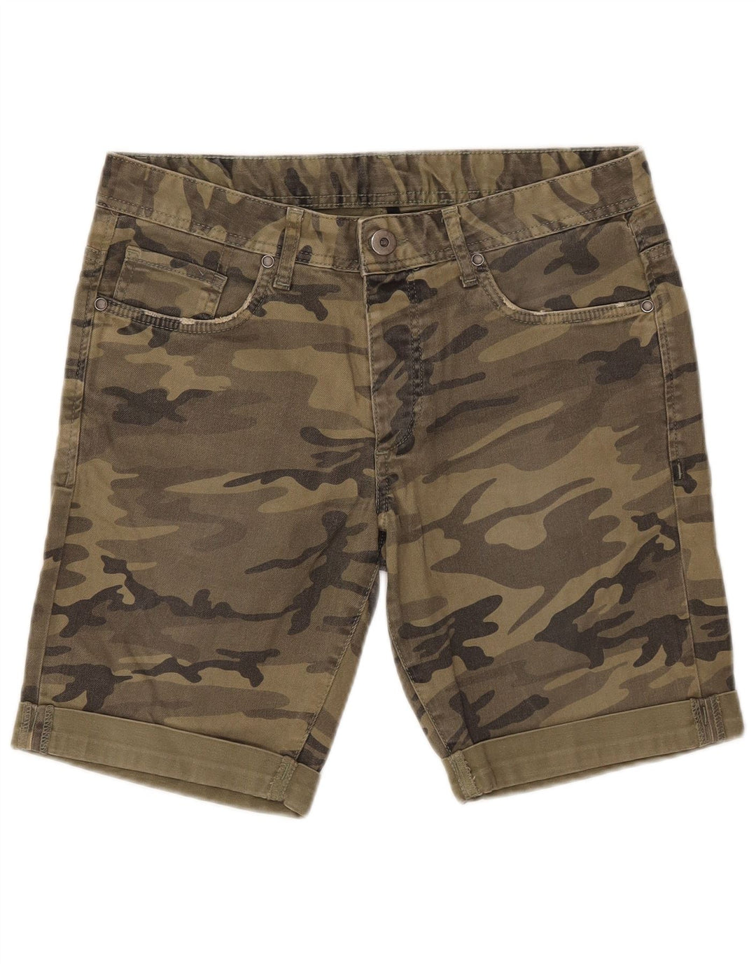 Pantaloni scurți casual Benetton pentru femei IT 46 Large W32 Khaki Camouflage Bumbac