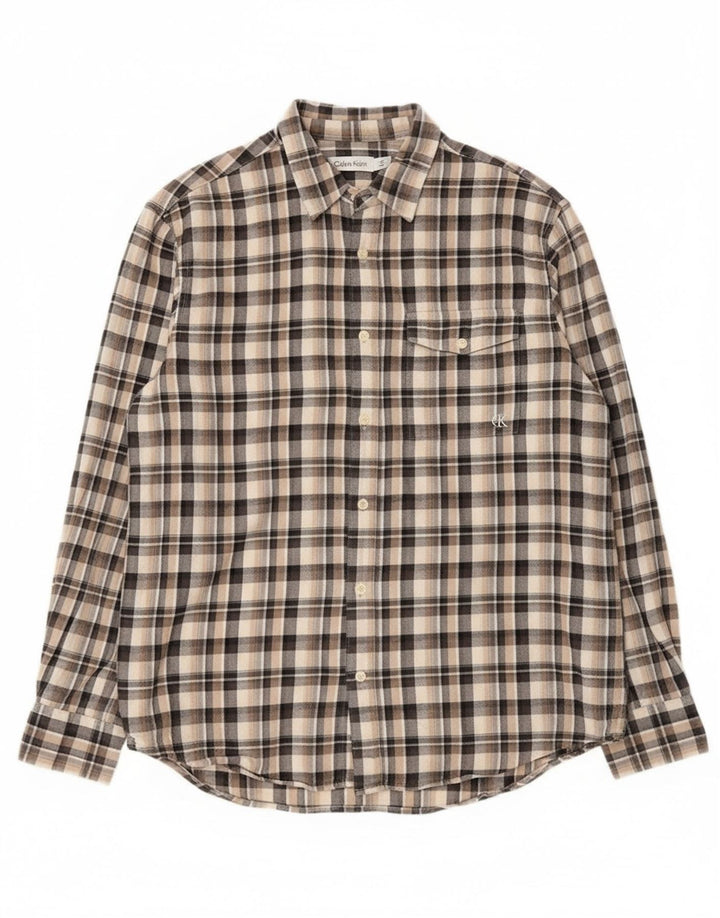 Cămașă de flanel pentru bărbați Calvin Klein, bumbac cu carouri, bej mediu