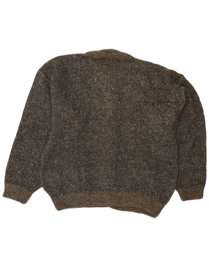 Pulover cardigan VINTAGE pentru bărbați, cu tăietură lentă, IT 50 Medium Kaki Flecked