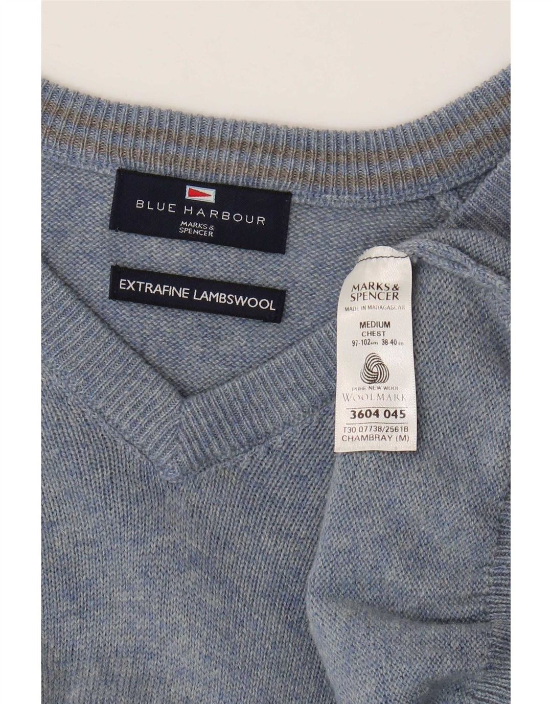 Pulover Marks & Spencer pentru bărbați, Blue Harbour, cu decolteu în V, albastru mediu