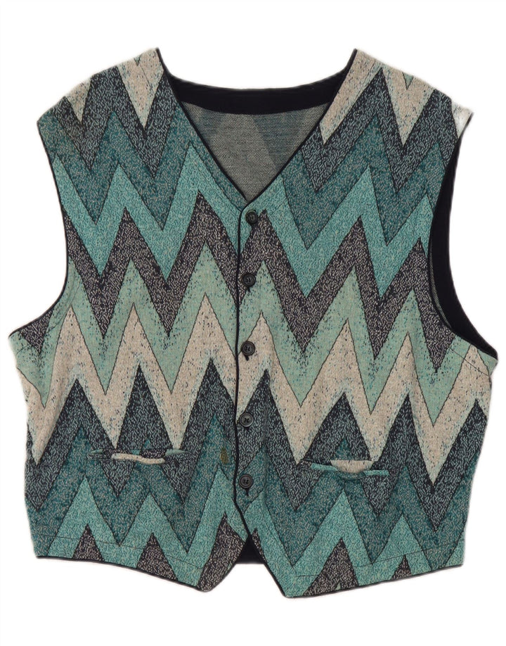 Vestă vintage pentru femei IT 52 2XL, bumbac chevron albastru