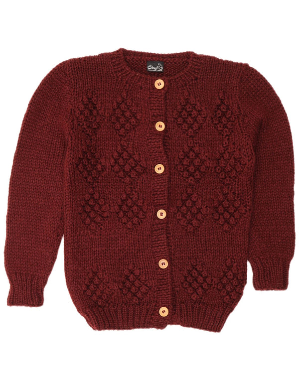Pulover Cardigan Vintage pentru Damă UK 14 Medium Burgundy Acrilic