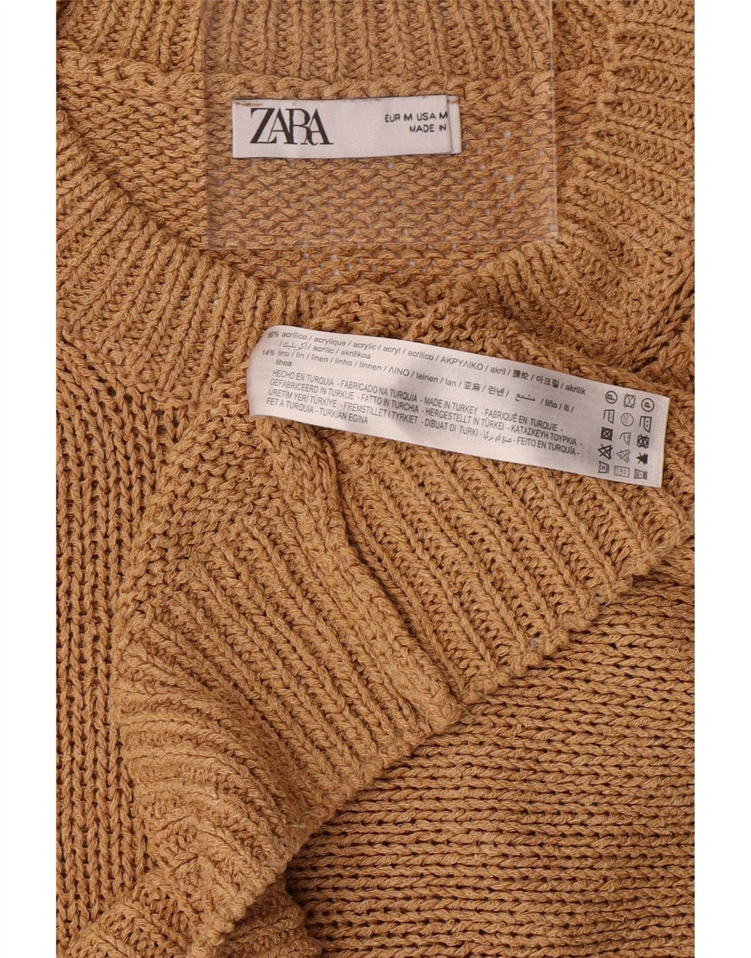ZARA Womens Oversized Crop Crew Neck Jumper Sweater UK 14 Medium Brown Vintage Zara and Second-Hand Zara from Messina Hembry 