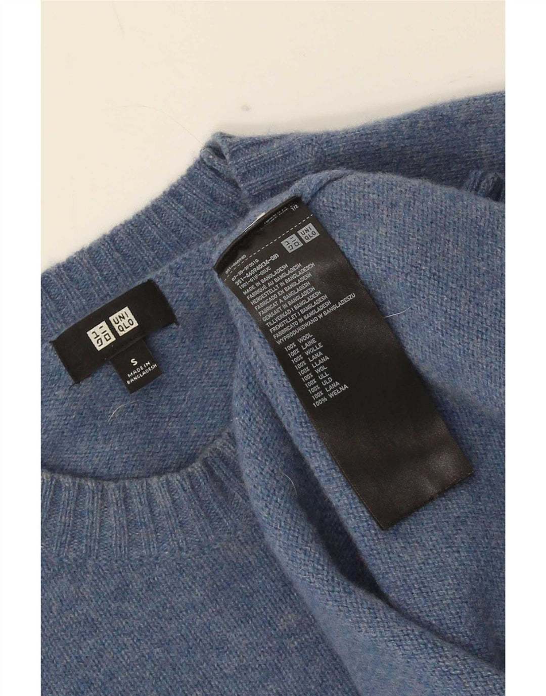 Pulover pentru bărbați Uniqlo cu gât crew, lână mică, albastră