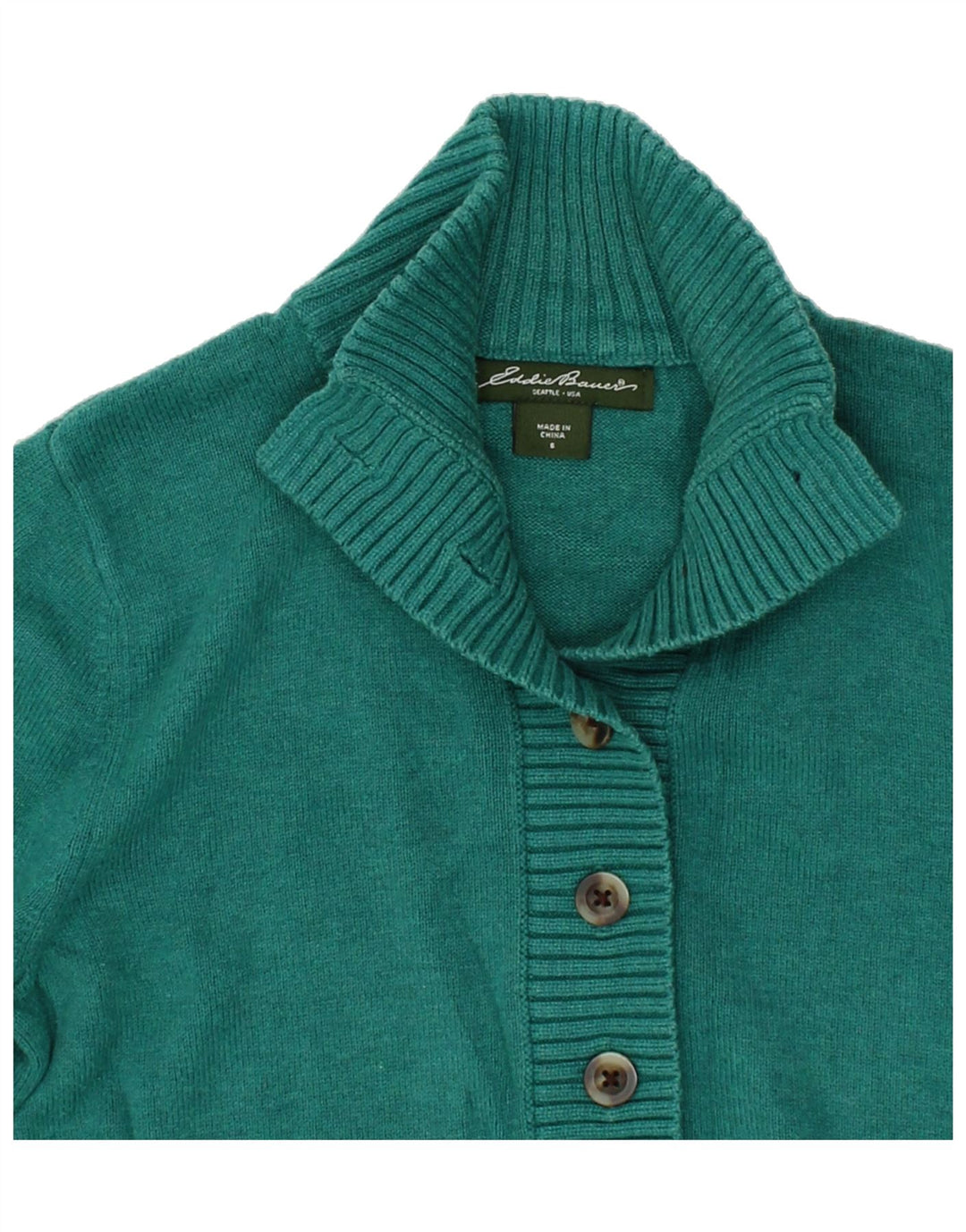 EDDIE BAUER Womens Button Neck Jumper Sweater UK 10 Small Blue Cotton Vintage Eddie Bauer and Second-Hand Eddie Bauer from Messina Hembry 