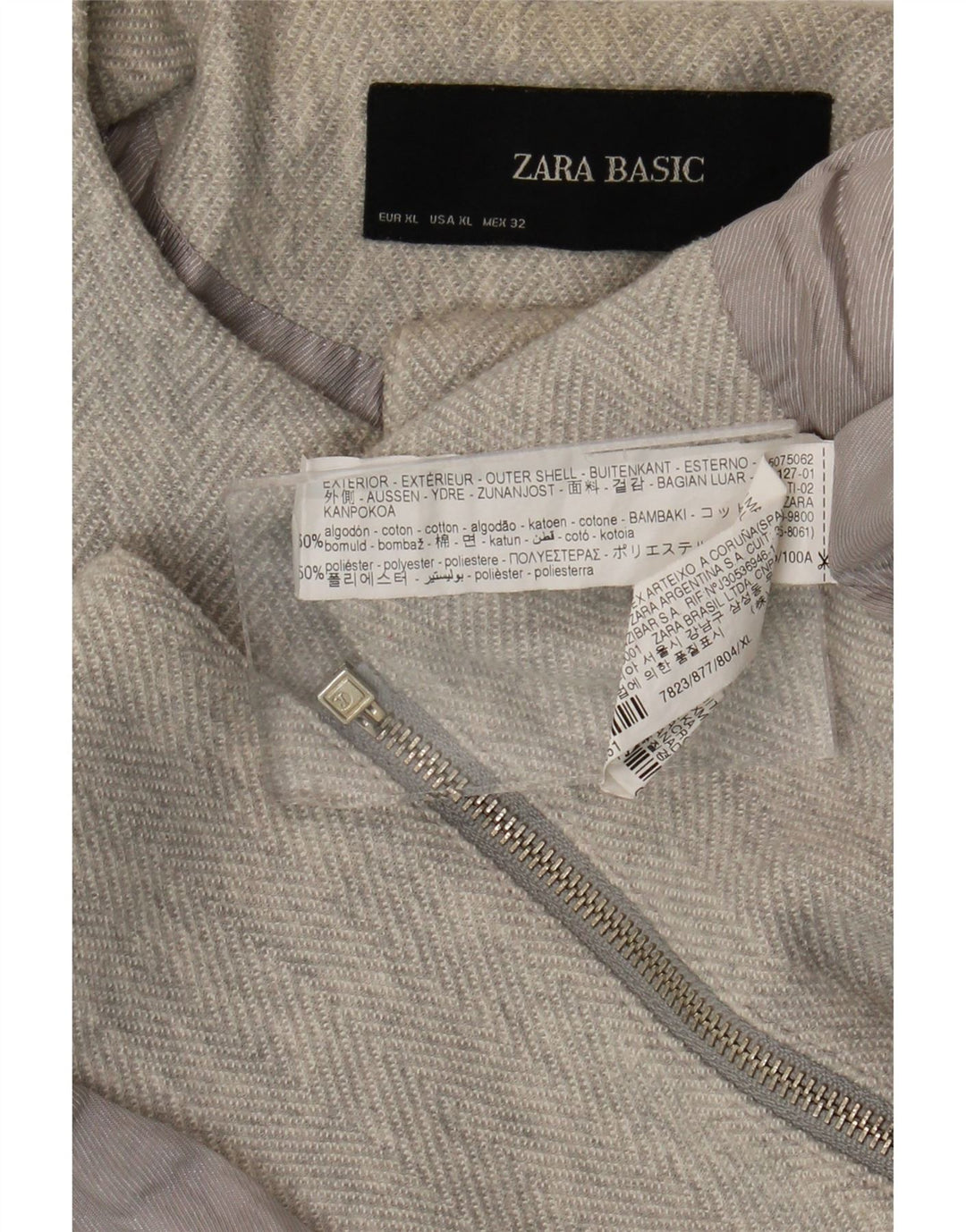 Jachetă pentru femei Zara, cu fermoar complet, UK 18 XL, bumbac cu țesătură gri