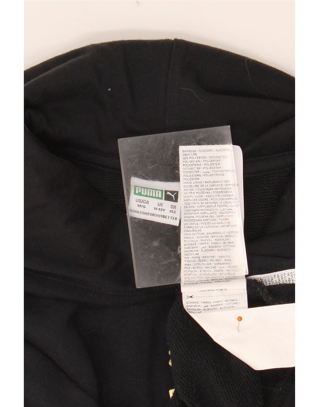 Pulover PUMA pentru fete Crop Graphic, 11-12 ani, bumbac negru color bloc