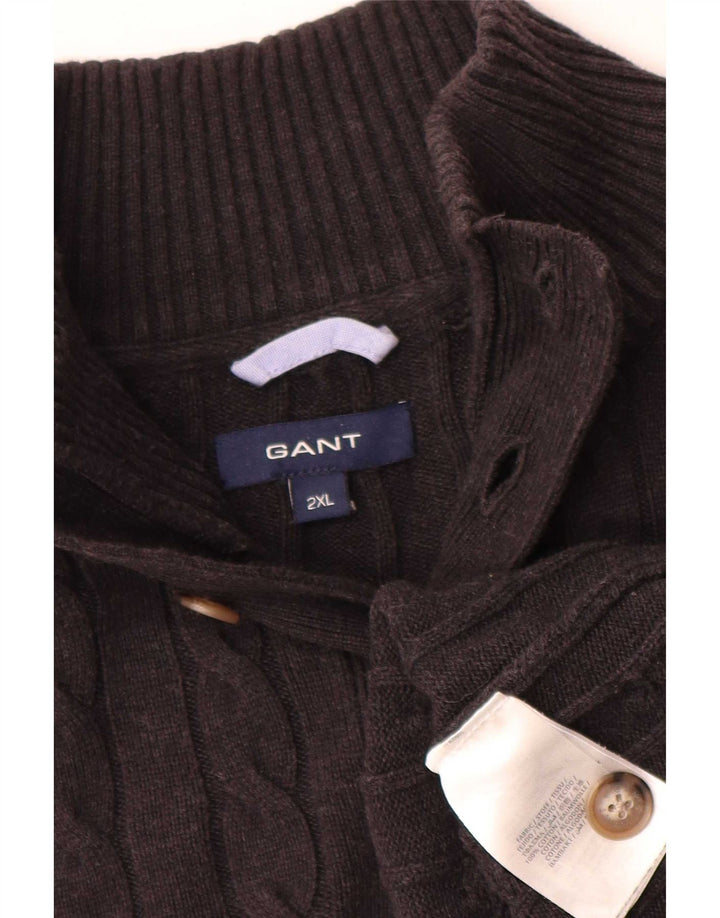 Pulover pentru bărbați Gant cu gât cu nasturi, bumbac negru 2XL