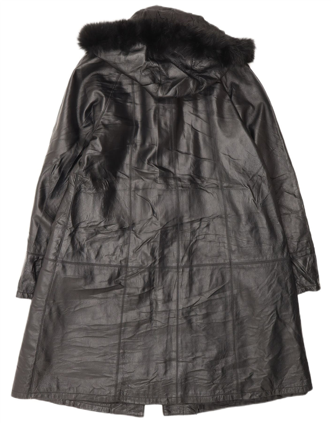 LESBOULEVARDS Womens Hooded Leather Coat IT 40 Small Black Leather