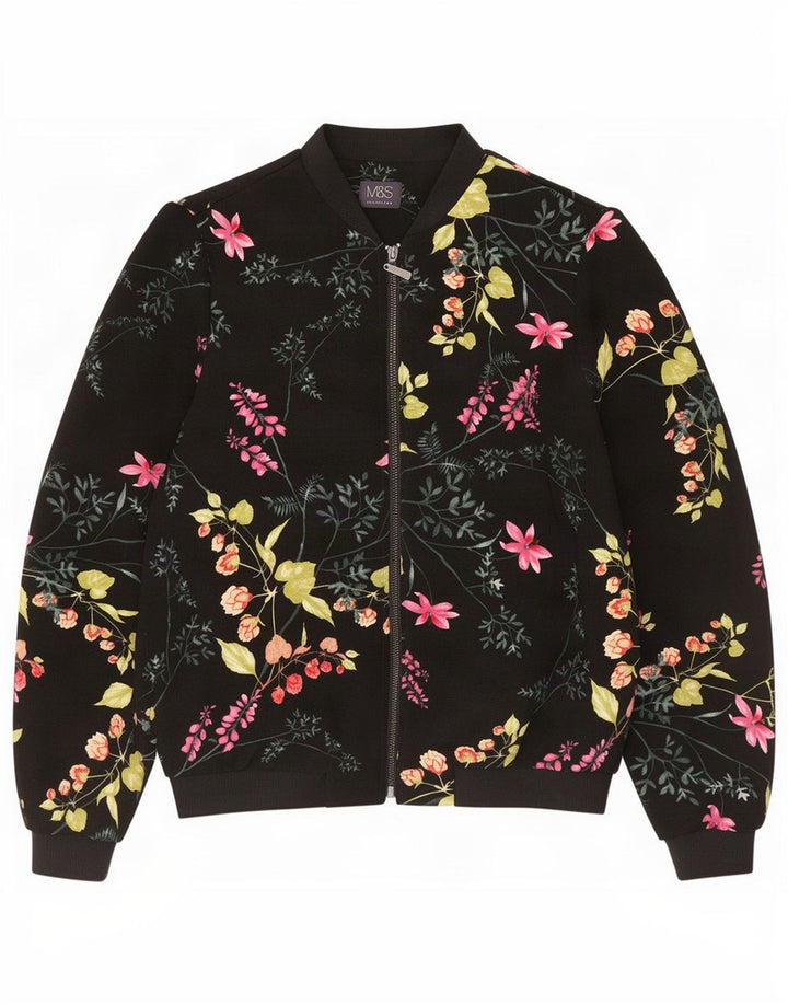 Geacă bomber supradimensionată pentru femei Marks & Spencer UK 10 Small Black Floral