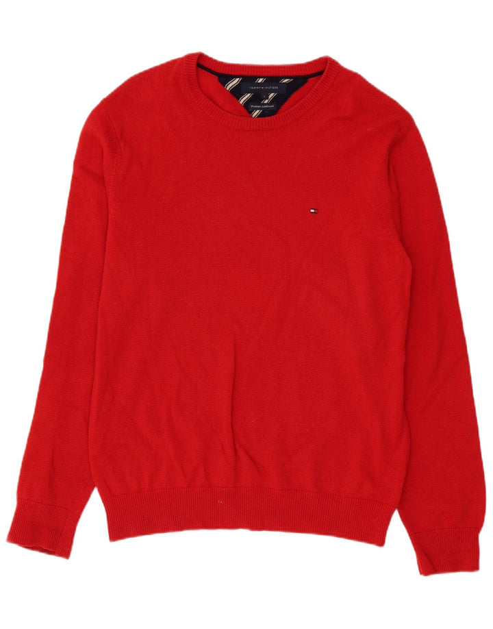 Pulover Tommy Hilfiger pentru bărbați, cu gât de barcă, lână de miel mare, roșie
