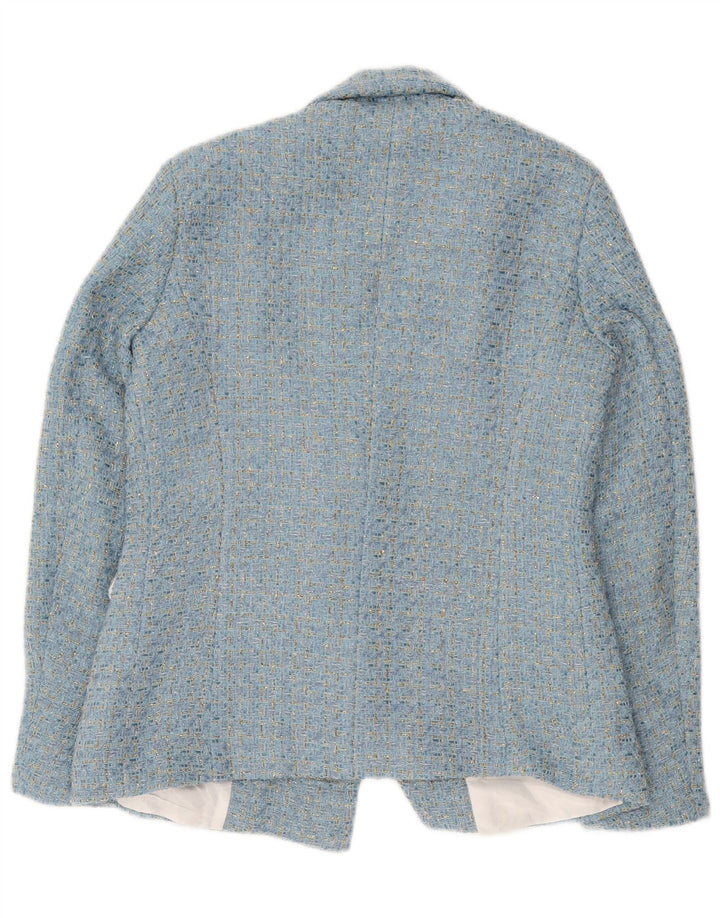 Jachetă vintage pentru femei la dublu piept UK 10 Small Blue Peteted