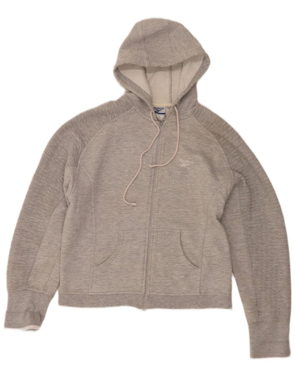 Pulover Reebok pentru femei, cu fermoar, UK 12, bumbac cu pete, gri mediu