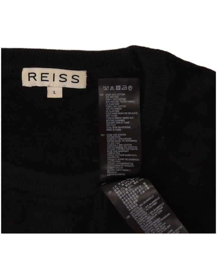 Pulover Reiss pentru bărbați, cu gât crew, bumbac mare, negru