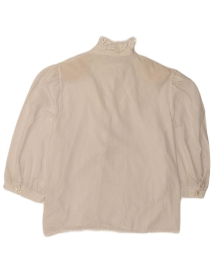 Bluză de cămașă vintage pentru femei cu mâneci 3/4 cu volan în față UK 12 Medium White