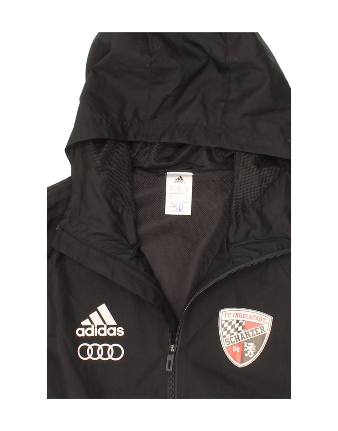 Jachetă de ploaie cu glugă grafică ADIDAS pentru bărbați UK 38 Medium Black Colorblock