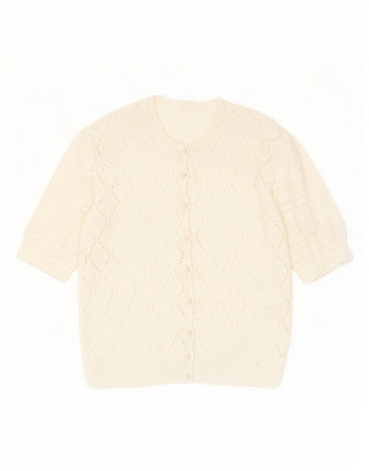 Pulover cardigan Vintage pentru femei See Through UK 14 Medium White Flecked