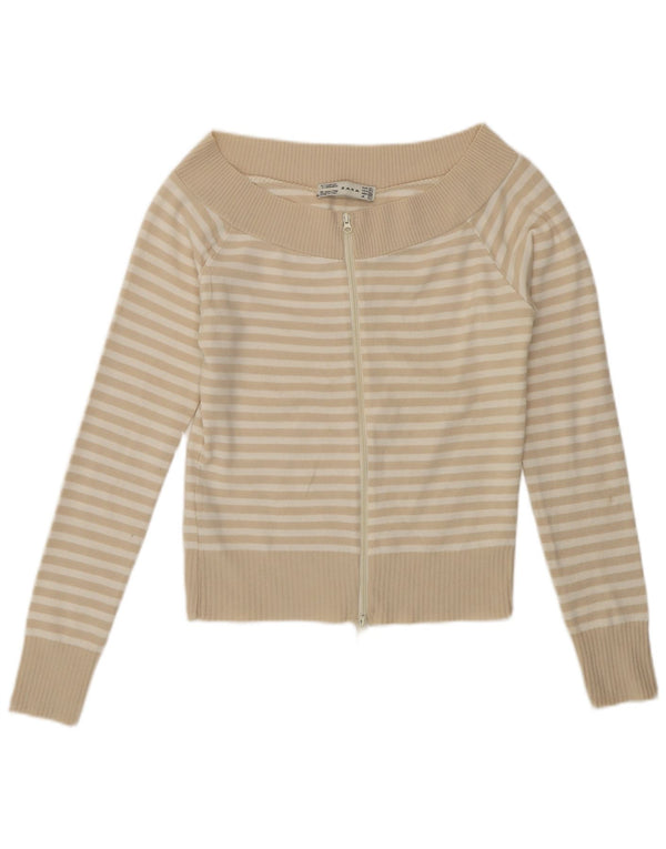 Pulover cardigan pentru femei Zara UK 14 mare, bej, cu dungi acrilice