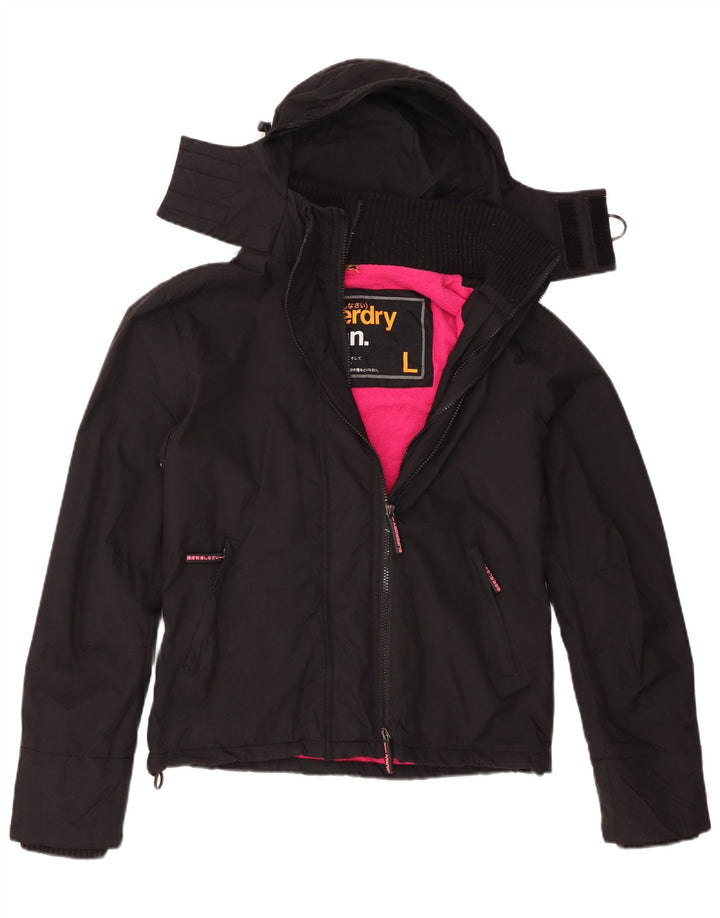 Jachetă de vânt cu glugă Superdry pentru femei UK 16, mare, negru, nailon