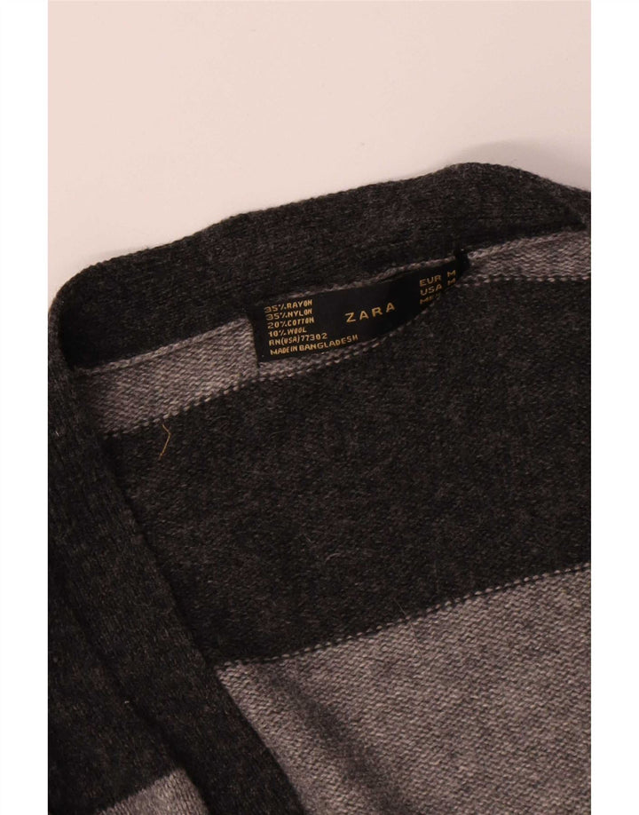 Pulover cardigan pentru femei Zara UK 12, gri mediu, raion cu dungi