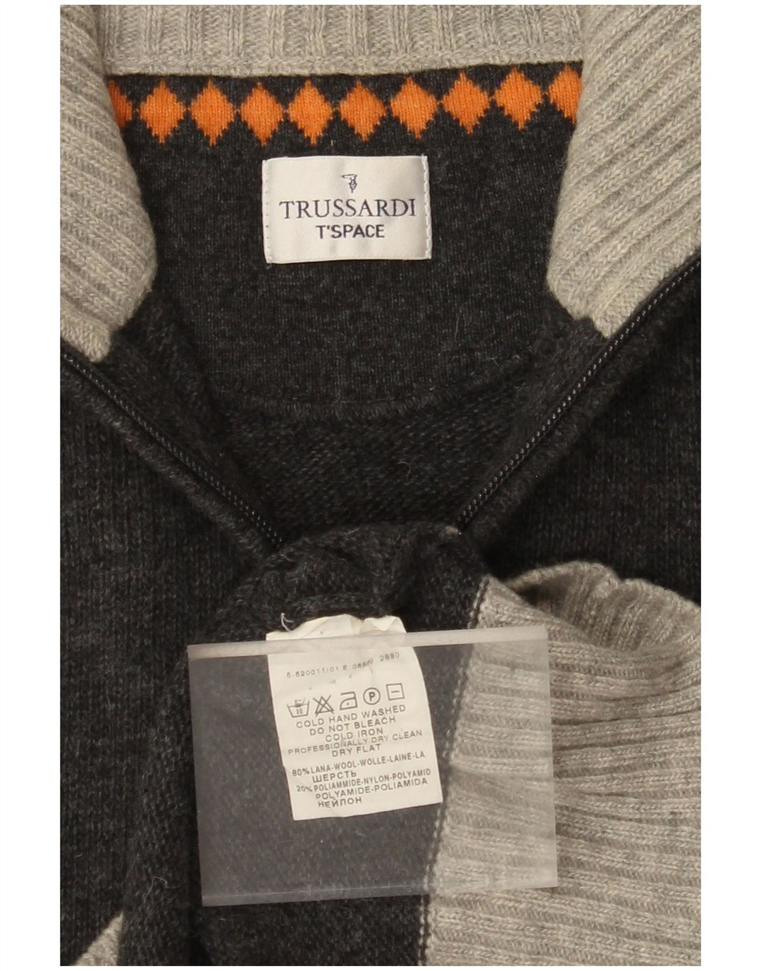 Pulover TRUSSARDI pentru bărbați, cu fermoar și gât, din lână color bloc, gri mediu