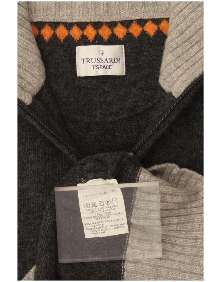 Pulover TRUSSARDI pentru bărbați, cu fermoar și gât, din lână color bloc, gri mediu