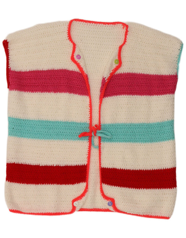 Pulover cardigan fără mâneci pentru femei VINTAGE UK 18 XL cu dungi albe