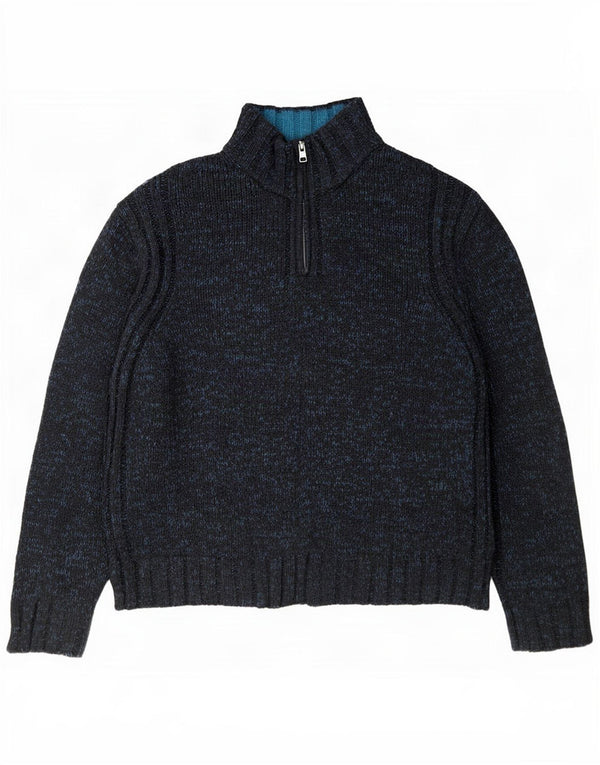 Pulover pentru bărbați Marks & Spencer, cu fermoar, cu decolteu, XL, albastru marine, acrilic pătat