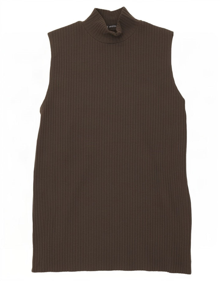 Zara Femei Vest Tank Top UK 12 Poliester Maro Mediu