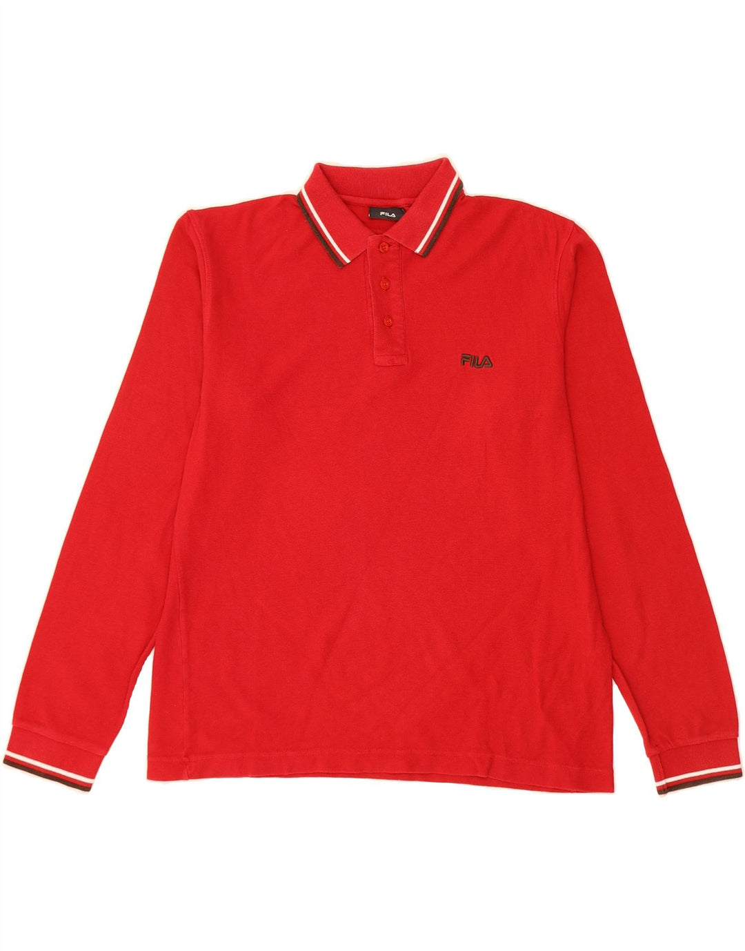 FILA Mens Long Sleeve Polo Shirt Medium Red Cotton Vintage Fila and Second-Hand Fila from Messina Hembry 