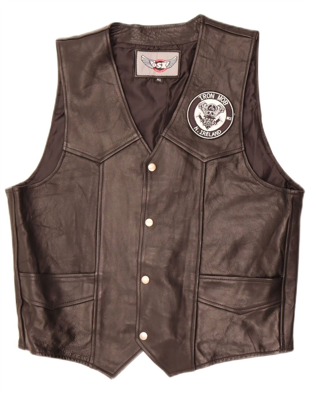 Vestă din piele vintage pentru bărbați XL din piele neagră