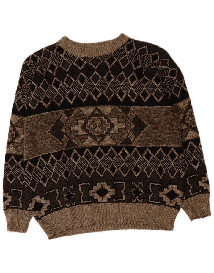 Pulover VINTAGE pentru bărbați cu gât turnat, XL, maro, Fair Isle