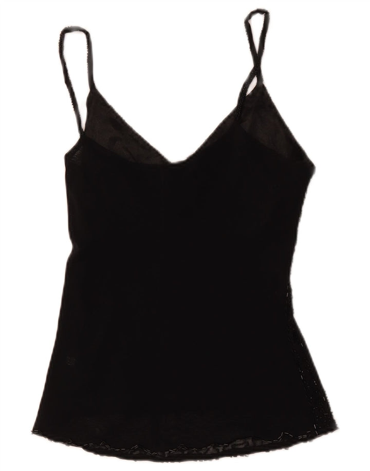Vintage Cami Top pentru femei UK 8 Small Black Viscose