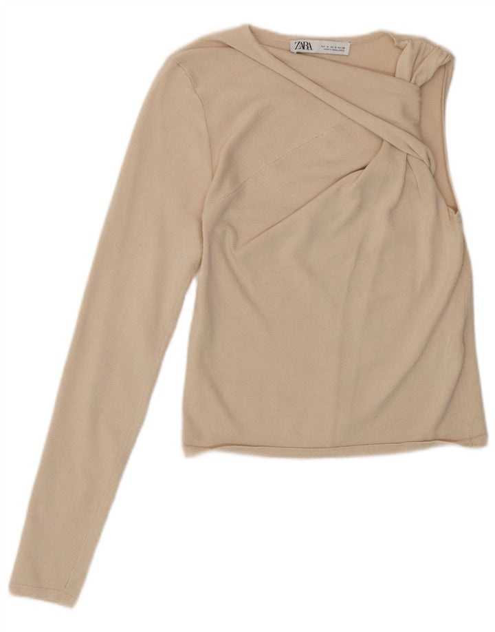 Top cu un umăr pentru femei Zara UK 8 mic, bej, viscoză