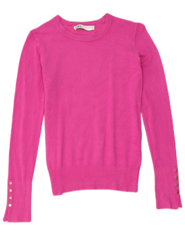 Pulover pentru damă Zara, cu gât de barcă, UK 10, mic, roz, viscoză