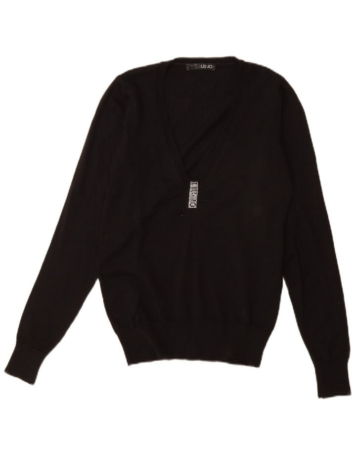 Pulover de damă LIU JO cu decolteu în V supradimensionat IT 40 Mic Negru