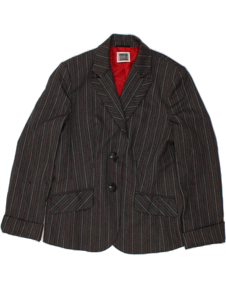 PERTE BY KRIZIA Womens 2 Button Blazer Jacket UK 16 Large Grey Striped Vintage Perte by Krizia and Second-Hand Perte by Krizia from Messina Hembry 