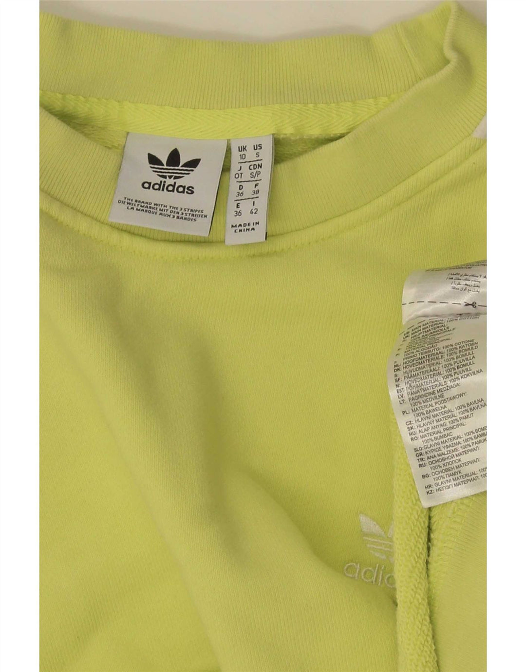 Pulover supradimensionat pentru femei Adidas UK 10 Bumbac galben mic