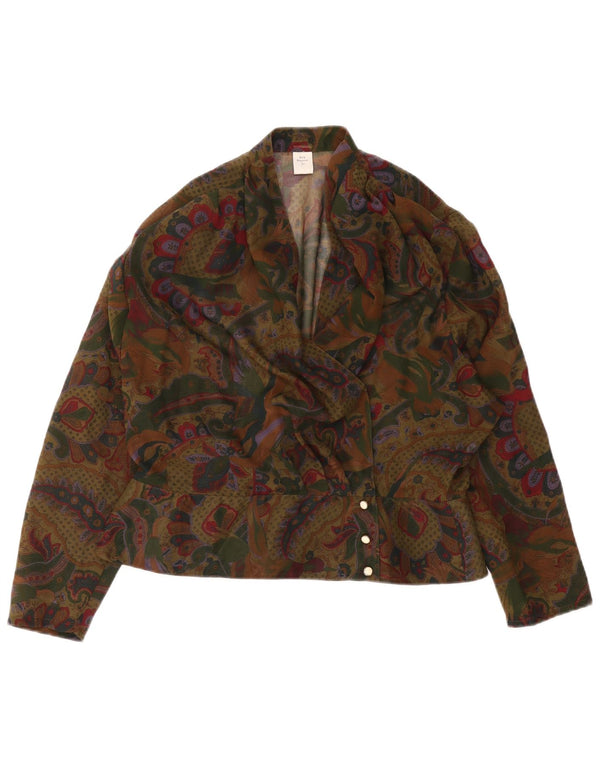 Bluză vintage pentru femei, cămașă crop IT 44 Medium Kaki Paisley Poliester