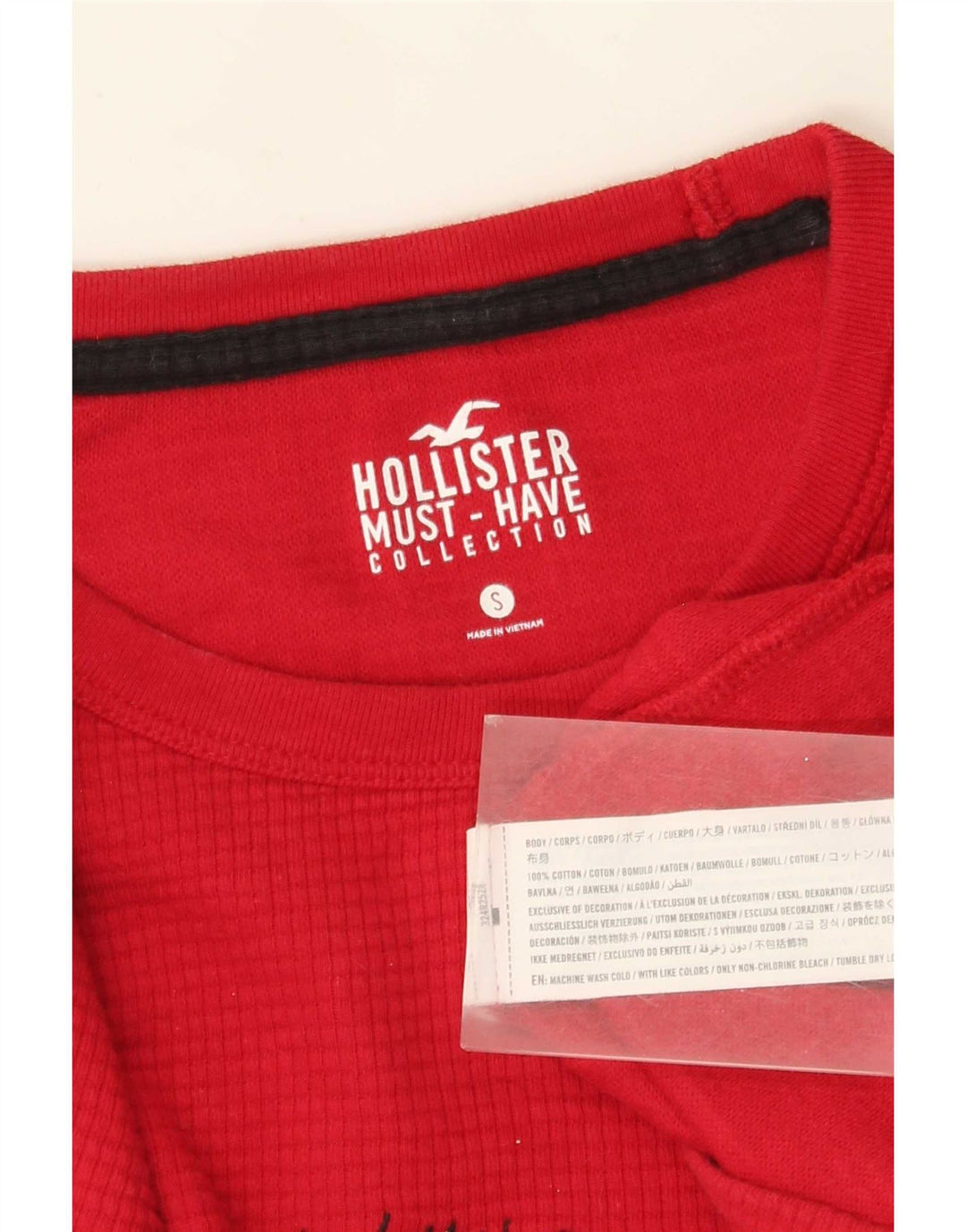 Hollister Mens Regular Graphic Top cu mânecă lungă din bumbac roșu mic