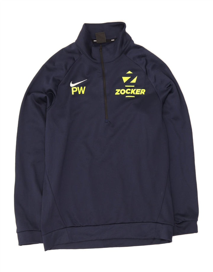 NIKE Mens Dri Fit Graphic Zip Neck Pullover Tracksuit Top Medium Navy Blue Vintage Nike and Second-Hand Nike from Messina Hembry 