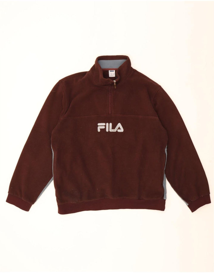 Pulover Fila pentru bărbați, cu grafic, cu fermoar și gât, din lână, maro mediu
